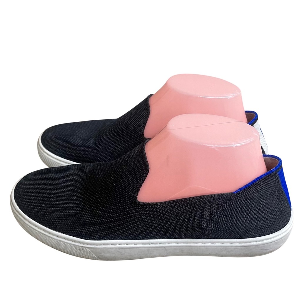 Rothy's The Sneaker Black Knit Slip On Blue Trim Women's Shoes Sz 8 pre owned